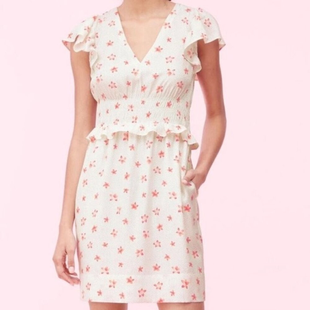 Rebecca Taylor Silk Jacquard Floral Maui Dress Ruffle Sleeve NWT XS